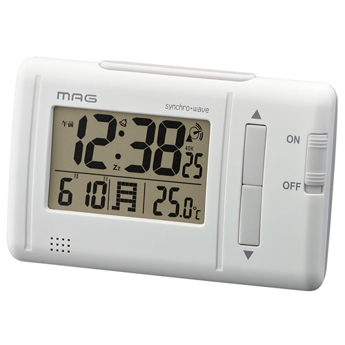 デジタル アラームクロック 電波式 目覚まし時計 ノア MAG マグ ファルツ T-692 ホワイト 日付表示 温度表示