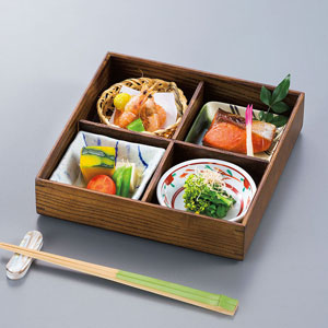 楽天市場】日本製 栓 松花堂弁当箱 蓋付き 四つ切り弁当 木製弁当 黒