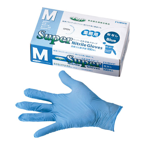 楽天市場】フジスーパーニトリル手袋 100枚×30箱 青 粉なし Mサイズ