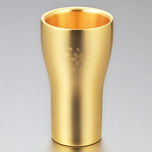 霜龍器物 金の贅 桜 18-8ステンレスW構造タンブラー 金めっき仕上 SK-005