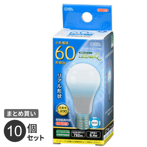 まとめ買い オーム電機 5年保証 LEDミニクリプトン形 E17 60W形相当 昼光色 LDA6D-G-E17 IH92 10個セット
