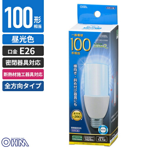 楽天市場】オーム電機 LED電球 T形 E26 100W形相当 電球色 全