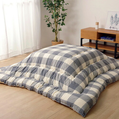 送料無料 チェック柄 綿100 長方形大 インド綿 こたつ布団 約205 285cm Mono グレー 長方形大 送料無料 メーカー直送 グレー チェック柄
