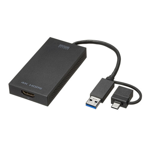 サンワサプライ USB A/Type-C両対応HDMIディスプレイアダプタ 4K/30Hz対応 USB-CVU3HD4
