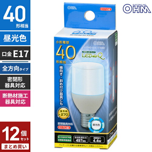 まとめ買い オーム電機 LED電球 T形 E17 40W形相当 昼光色 全方向タイプ 断熱材施工器具 LDT4D-G-E17 IG92 12個セット