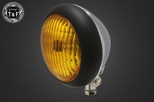 Garage T&F ガレージ 4.5インチトラクターヘッドライト＋ステーセット スティード400 HONDA ホンダ ヘッドライト 灯火類 電装系 レンズカラー：イエロー / ヘッドライトボディカラー：マットブラックリム／メッキボディ