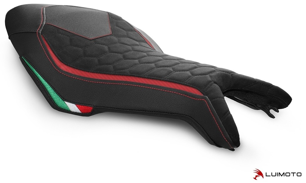 LUIMOTO ルイモト フロント シートカバー DRAGSTER 800 MV AGUSTA アグスタ シート関連 外装 カラー：スウェード ブラック／CF レッド／PRODIGY ブラック／TEC-GRIP／レッドステッチ