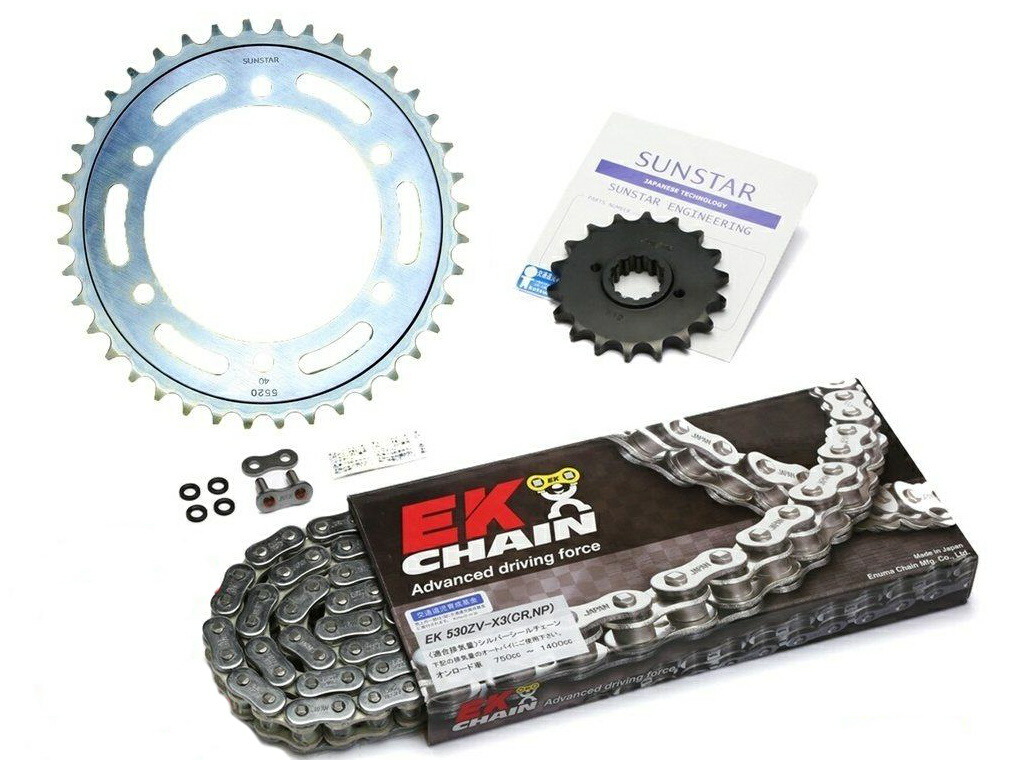 SUNSTAR サンスター フロント・リアスプロケット＆チェーン・カシメジョイントセット GSX1300R隼 SUZUKI スズキ スプロケット・チェーンセット 駆動系 チェーン銘柄：EK製CRNP530ZVX3（シルバーチェーン）
