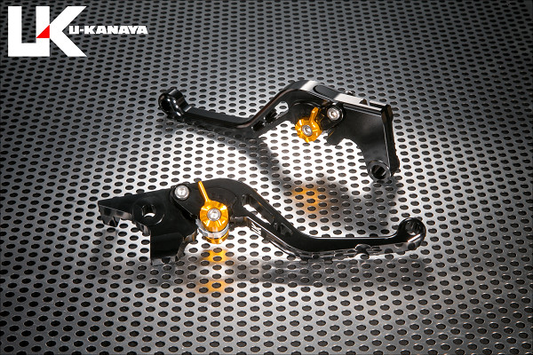 U-KANAYA ユーカナヤ スタンダードタイプ アルミビレットレバーセット YZF-R25 YZF-R3 YAMAHA ヤマハ ブレーキ・クラッチレバーセット ハンドル周辺パーツ ハンドル レバーカラー：ブラック / アジャスターカラー：オレンジ