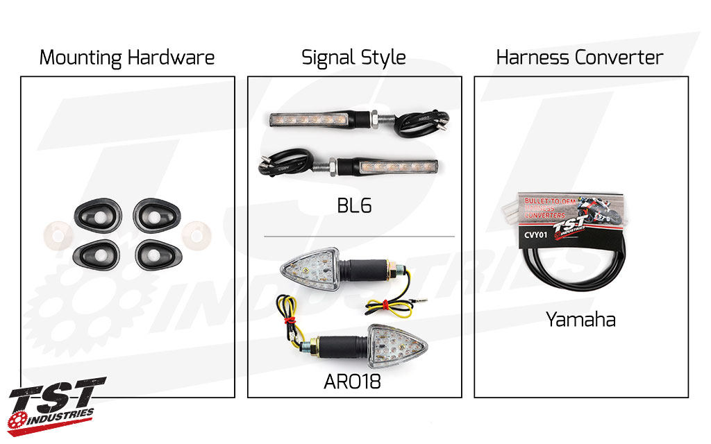 TST ティーエスティー LEDフロントウインカーマウントフルセット FZ-07 15-18 FZ-09 14-18 FZ6R 09-18 MT-07 MT-09 YZF-R1 YZF-R25 YZF-R3 YZF-R6 YAMAHA ヤマハ ウインカー 灯火類 電装系
