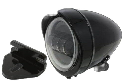 Garage T&F ガレージ 4.5インチロケットライトプロジェクターLED仕様(リング付き) ＆ライトステー(タイプE)キット W400 W650 W800 KAWASAKI カワサキ ヘッドライト 灯火類 電装系 ロケットライト仕上げ：ブラック仕上げ