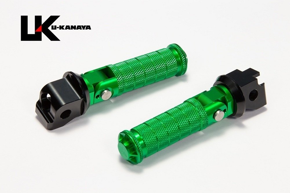 U-KANAYA ユーカナヤ アルミビレットステップバー KAWASAKI(ステップピンΦ8) ニンジャ250 ニンジャ400 Z250 Z400 ニンジャZX-25R KAWASAKI カワサキ ステップバー ステップ 足回り ステップバーカラー：グリーン / エンドキャップカラー：チタンカラー