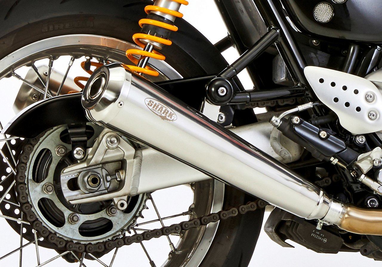 SHARK シャーク レトロ (Retro) スリップオンマフラー Bonneville T100 TRIUMPH トライアンフ マフラー 素材:高光沢ポリッシュステンレス(カラー:シルバー)|ウェビック 店