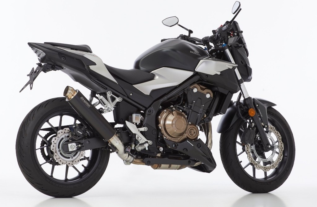 SHARK シャーク SRC 4 slip on exhaust (2-1) スリップオンマフラー CB500F CBR500R HONDA ホンダ マフラー material：eloxed aluminium(colour：black)｜ウェビック　店