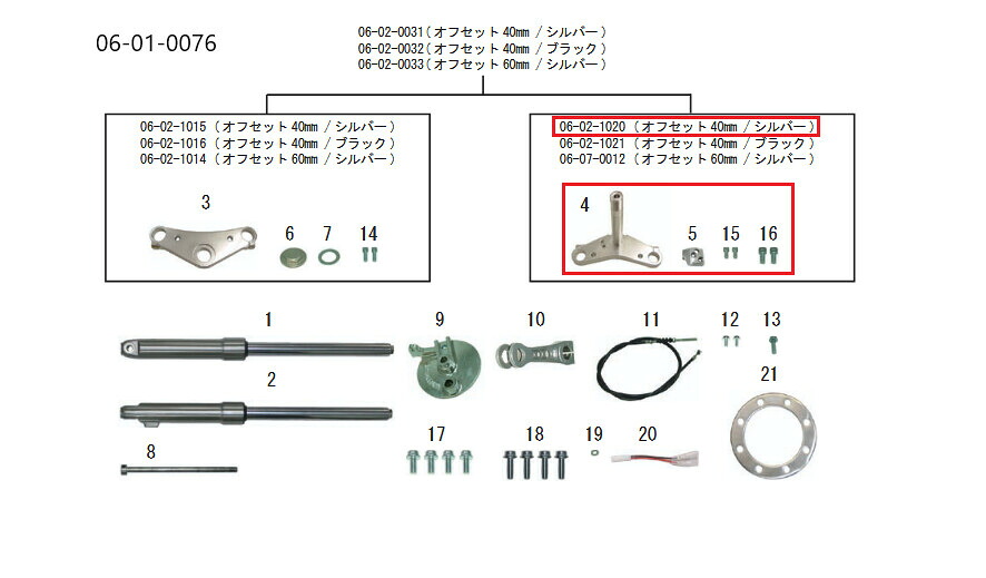 SP武川 SPタケガワ 【補修部品】ステムセット (40mmオフセット／174mmピッチ) モンキー HONDA ホンダ トリプルツリー・ステム・アンダーブラケット ハンドル