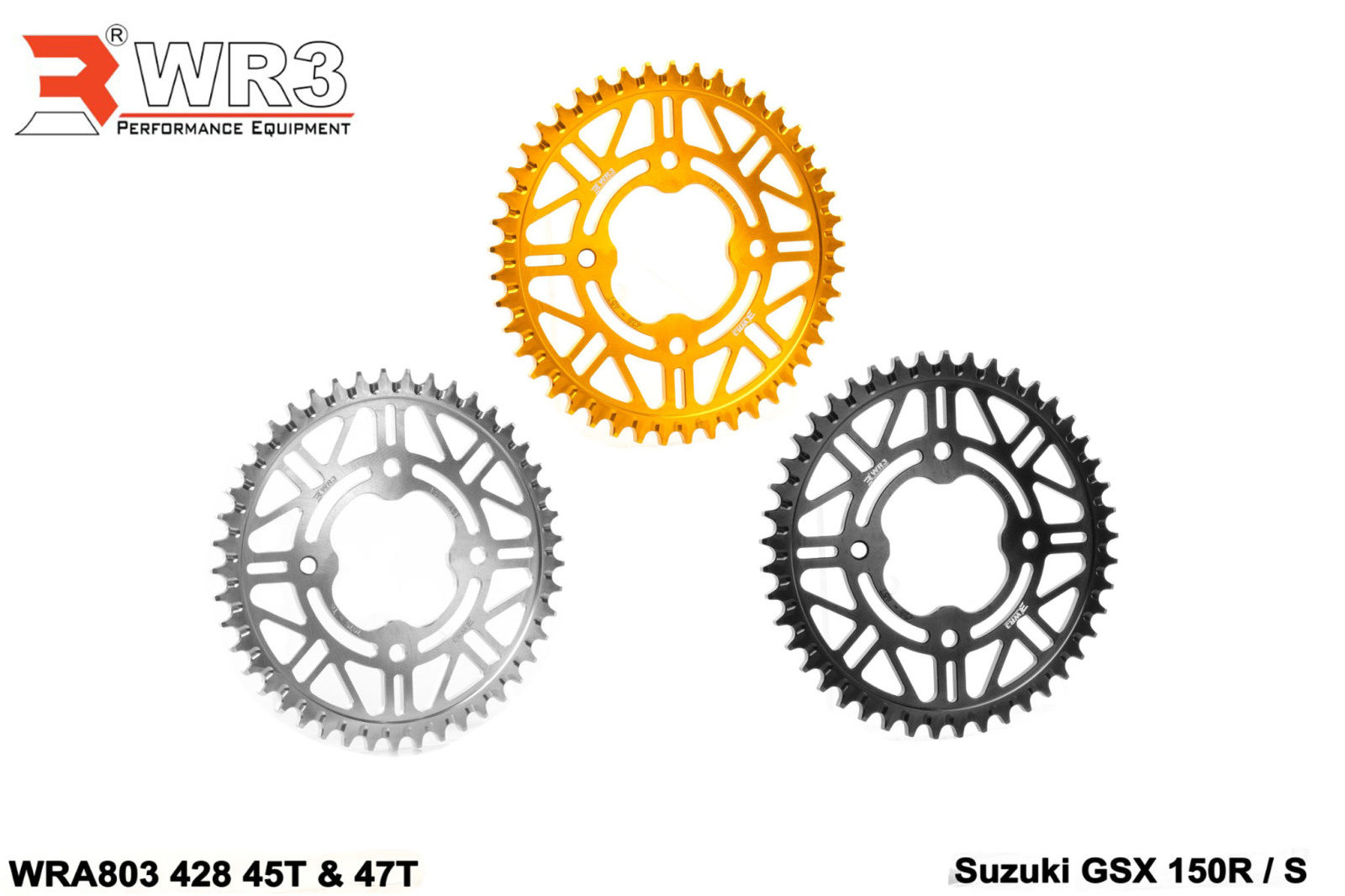 WR3 ダブルアールスリー リアスプロケット GSX-S150 GSX-R150 SUZUKI スズキ ドリブンスプロケット・リアスプロケット 駆動系 丁数：47 / カラー：シルバー