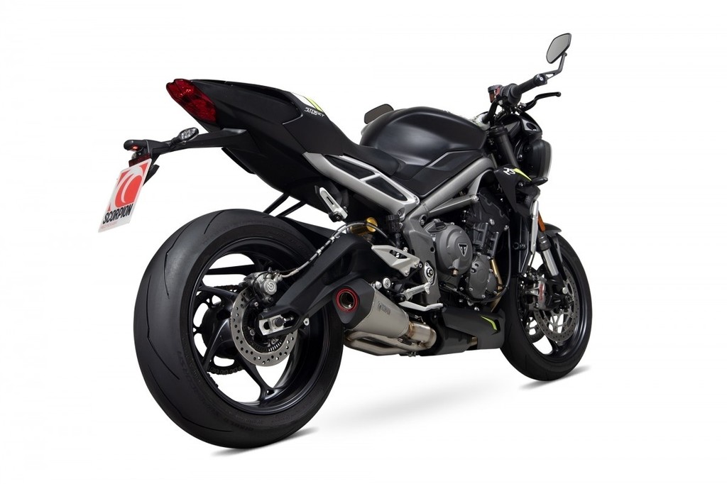 SCORPION スコーピオン セルケトテーパー スリップオンマフラー Street Triple 765R 765RS TRIUMPH トライアンフ マフラー サイレンサー素材:サテンチタニウム/重量:3.19kg|ウェビック 店