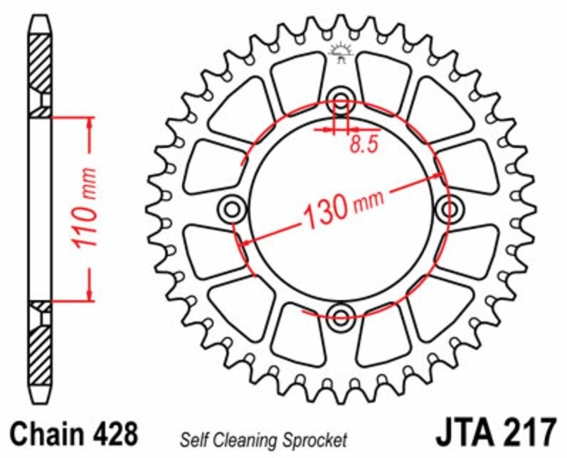 JT SPROCKETS JTスプロケット アルミ製超軽量セルフクリーニング式リアスプロケット 217-428 CR80 R2 Expert CR85 RB HONDA ホンダ ドリブンスプロケット・リアスプロケット 駆動系