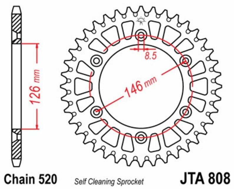 JT SPROCKETS JTスプロケット アルミ製超軽量セルフクリーニング式リアスプロケット 808-520 DR 350 DR-Z 250 400 E S SM RM 125 RM-Z 450 RMX R SUZUKI スズキ ドリブンスプロケット・リアスプロケット 駆動系