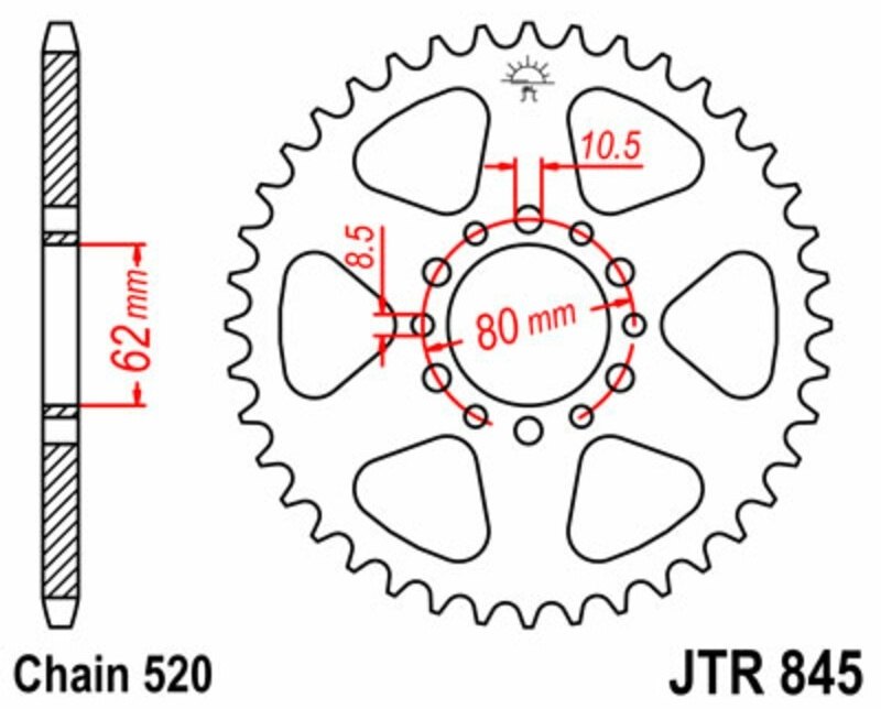 JT SPROCKETS JTスプロケット スチール製リアスプロケット スタンダード 845-520 IT125 G、H USA仕様 XT240 SR250 H、J、K Australia仕様 G、H、J Exciter T H XT250 France仕様 YAMAHA ヤマハ ドリブンスプロケット・リアスプロケット 駆動系