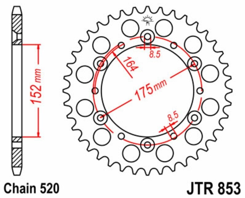 JT SPROCKETS JTスプロケット スチール製リアスプロケット スタンダード 853-520 YZ125 U WR250 V ZJ YZ250 T、U、W D F、G、H、J YZ400 F-K YAMAHA ヤマハ ドリブンスプロケット・リアスプロケット 駆動系