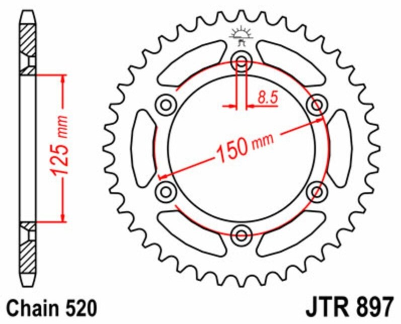 JT SPROCKETS JTスプロケット スチール製リアスプロケット スタンダード 897 - 520 FS570 Supermoto 125 EXC Enduro Europe仕様 250 EXC-F Six Days 625 SMC 660 620 Duke 640 LC4 II HUSABERG フサベル KTM ドリブンスプロケット・リアスプロケット 駆動系