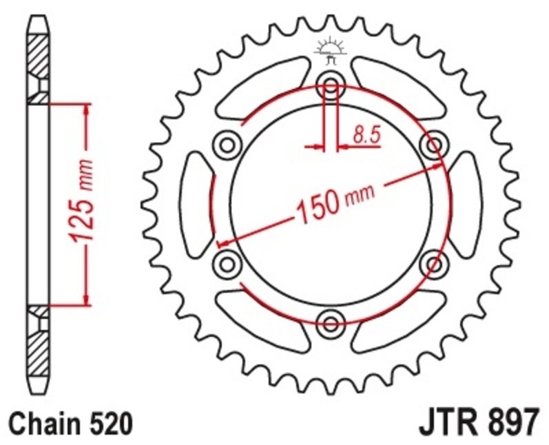 JT SPROCKETS JTスプロケット スチール製リアスプロケット スタンダード 897 - 520 HUSQVARNA ハスクバーナ KTM HUSABERG フサベル GASGAS ガスガス ドリブンスプロケット・リアスプロケット 駆動系
