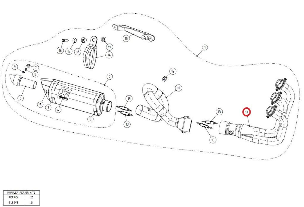AKRAPOVIC アクラポビッチ 【リペアパーツ】H-Y8R3 header SS FJ-09 FZ-09 MT-09 TRACER900 XSR900 YAMAHA ヤマハ エキゾーストパイプ マフラー