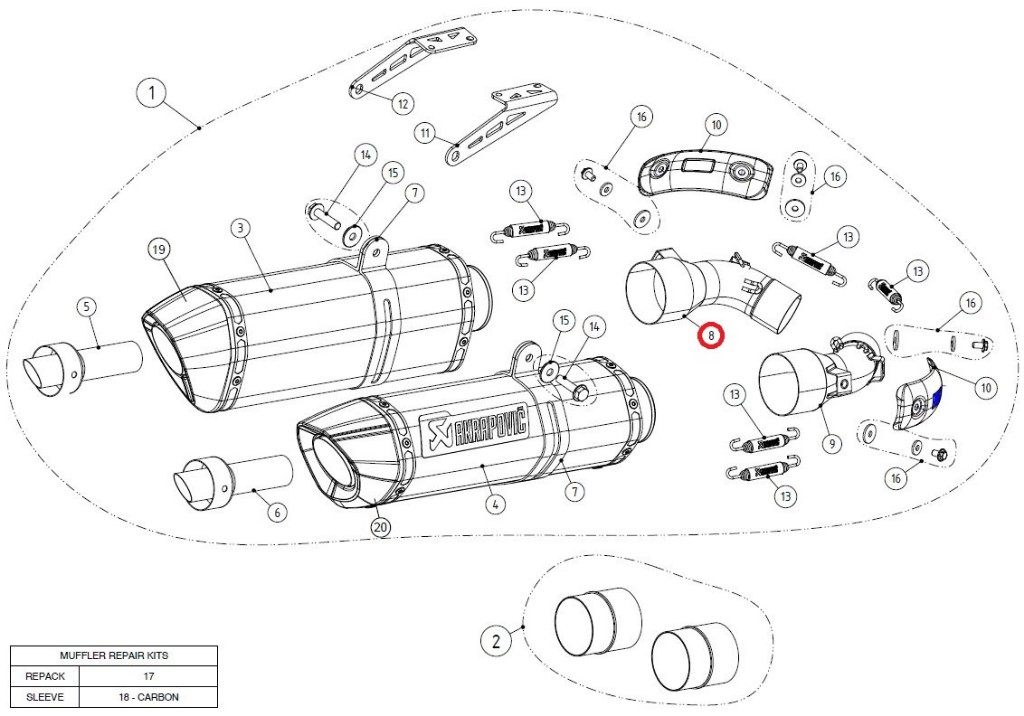 AKRAPOVIC アクラポビッチ 【リペアパーツ】L-D10SO3L link pipe SS l MONSTER1100 MONSTER1100S MONSTER696 MONSTER795 MONSTER796 DUCATI ドゥカティ エキゾーストパイプ マフラー