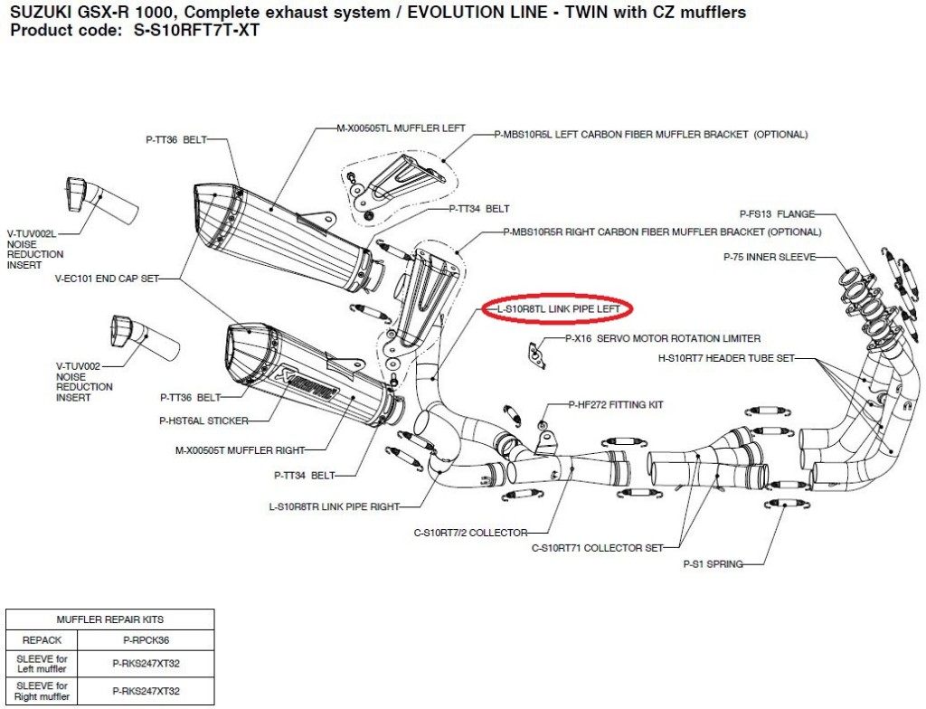AKRAPOVIC アクラポビッチ 【リペアパーツ】L-S10R8TL link pipe left GSX-R1000 SUZUKI スズキ エキゾーストパイプ マフラー 34,611円