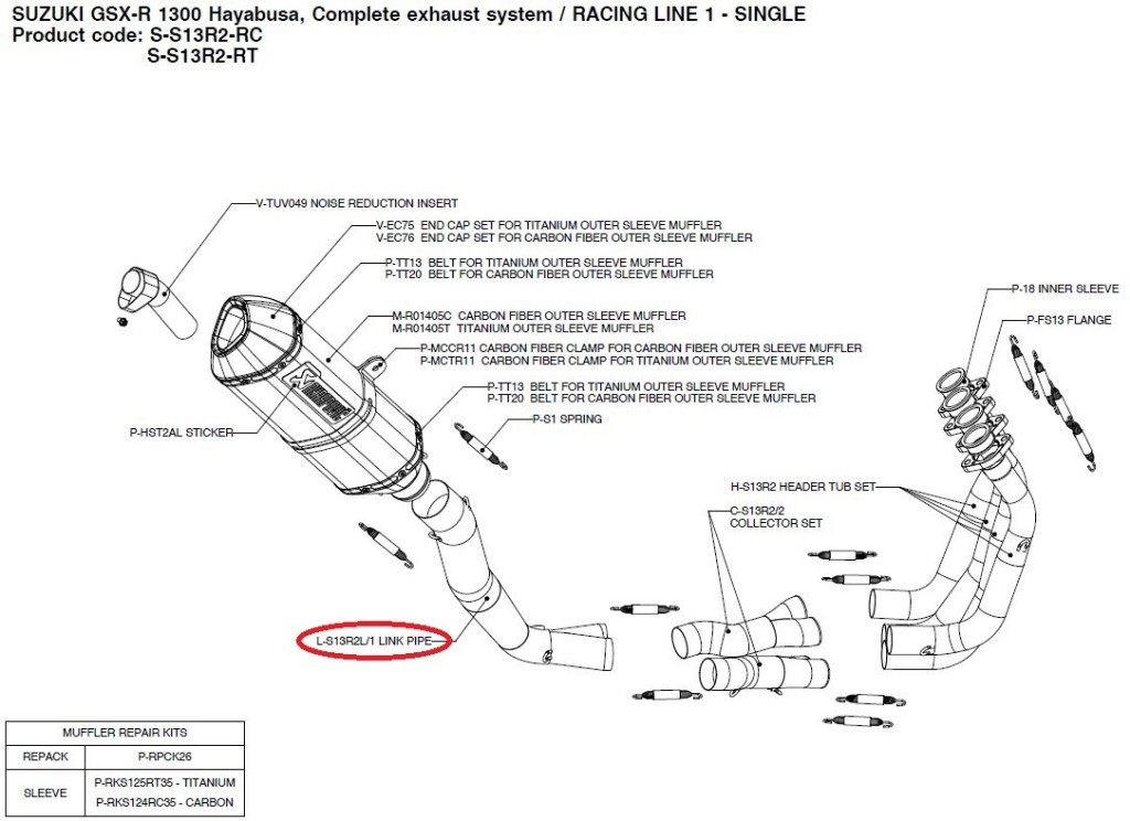 AKRAPOVIC アクラポビッチ 【リペアパーツ】L-S13R2L/1 link pipe GSX-R1300 SUZUKI スズキ エキゾーストパイプ マフラー