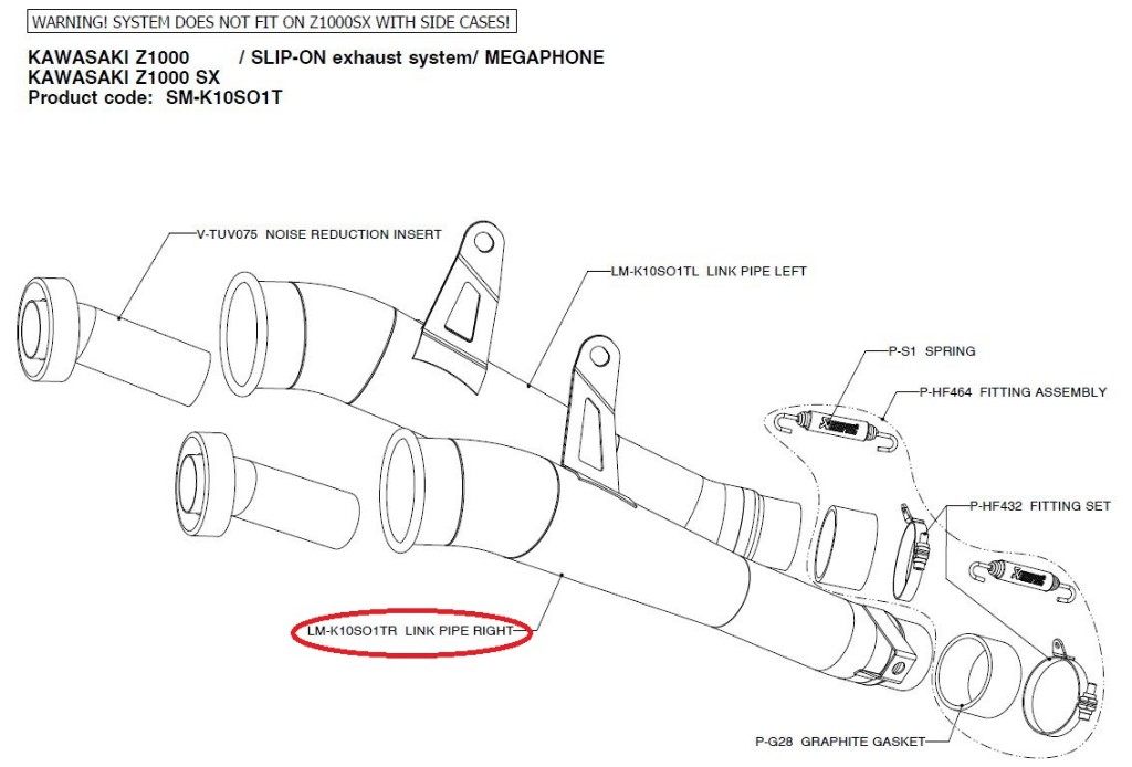 AKRAPOVIC アクラポビッチ 【リペアパーツ】LM-K10SO1TR link pipe right NINJA1000 Z1000 Z1000SX KAWASAKI カワサキ エキゾーストパイプ マフラー