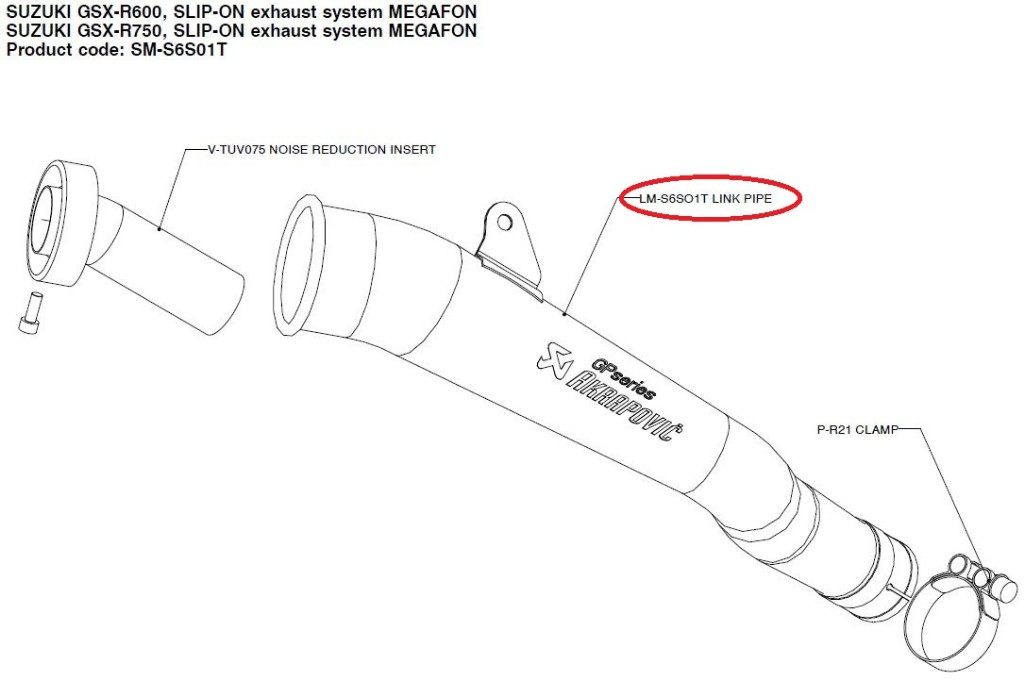 AKRAPOVIC アクラポビッチ 【リペアパーツ】LM-S6SO1T link pipe GSX-R600 GSX-R750 SUZUKI スズキ エキゾーストパイプ マフラー