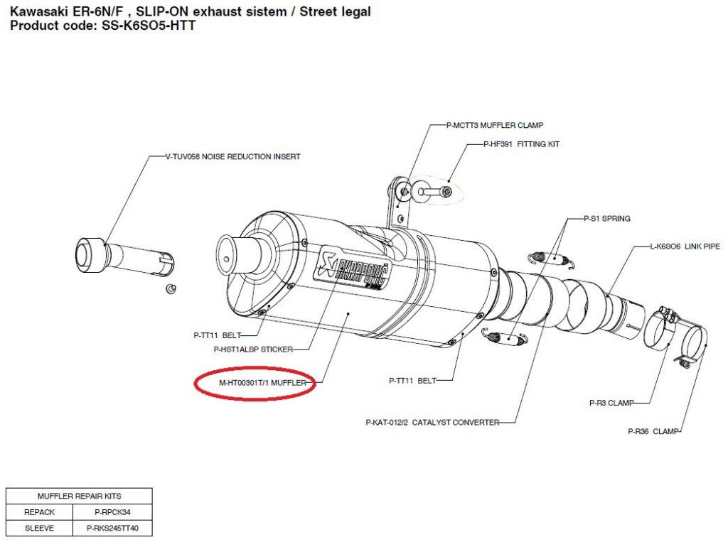 AKRAPOVIC アクラポビッチ 【リペアパーツ】M-HT00301T/1 muffler ER-6F ER-6N NINJA650 KAWASAKI カワサキ 補修・汎用サイレンサー マフラー｜ウェビック　店 55,595円