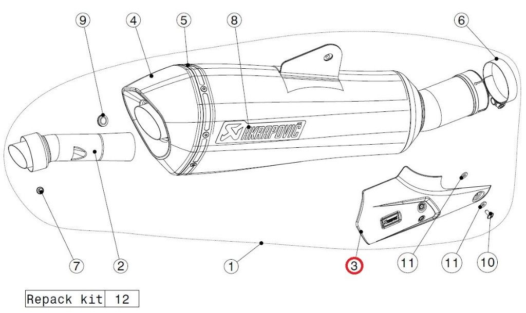 AKRAPOVIC アクラポビッチ 【リペアパーツ】P-HSB12SO3 heat shield ca R1200R R1200RS BMW マフラーガード・ヒートガード マフラー