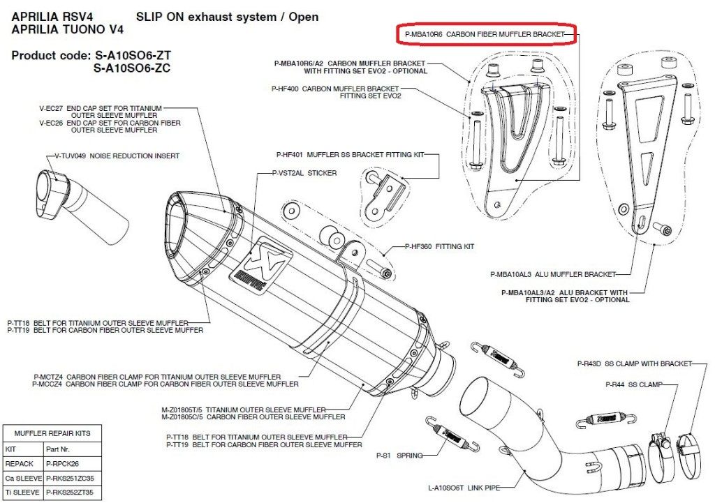 AKRAPOVIC アクラポビッチ 【リペアパーツ】P-MBA10R6 carbon muffler bracket RSV4 TUONOV4 APRILIA アプリリア マフラーステー マフラー 25,516円