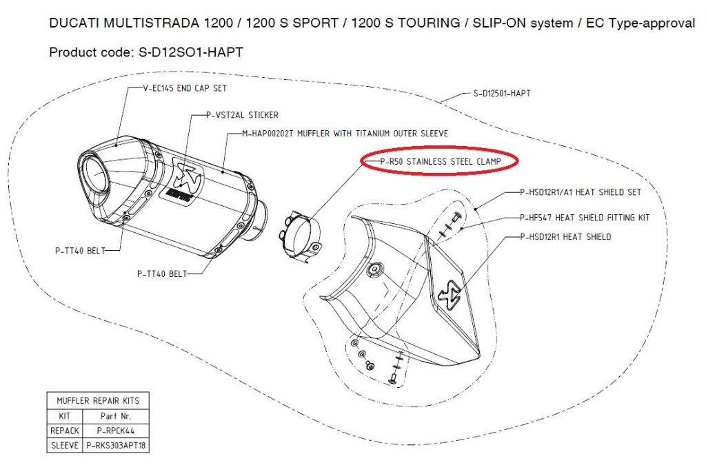 AKRAPOVIC アクラポビッチ 【リペアパーツ】P-R50 stainless steel clamp MULTISTRADA1200 MULTISTRADA1200S DUCATI ドゥカティ マフラークランプ・Tボルトクランプ マフラー