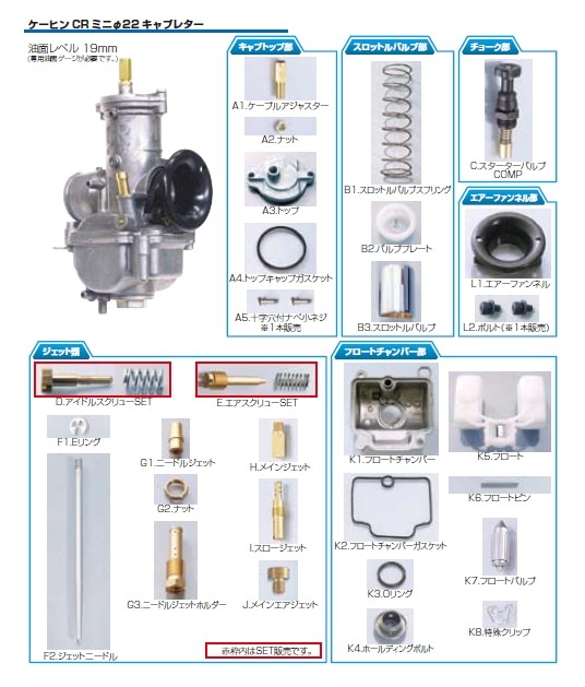 KITACO キタコ CRミニ22キャブレター用補修パーツ KEIHINケーヒンCRミニφ22キャブレター その他キャブレターオプション・補修部品 吸気関連 エンジン A3.トップ(401-7000508)