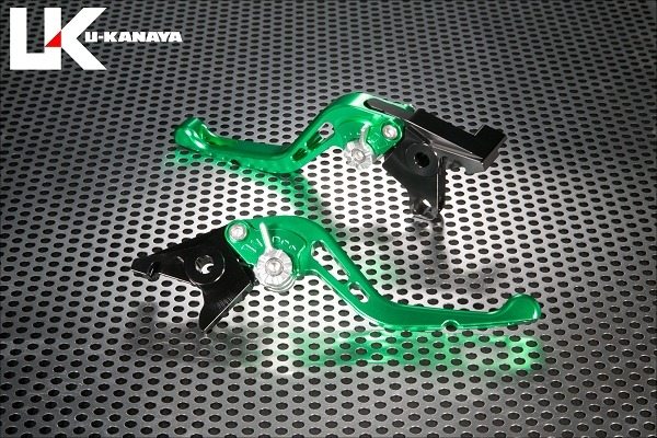 U-KANAYA ユーカナヤ GPタイプ アルミビレットレバーセット GSX1300R HAYABUSA ハヤブサ SUZUKI スズキ ブレーキ・クラッチレバーセット ハンドル周辺パーツ ハンドル レバーカラー：グリーン / アジャスターカラー：チタンカラー