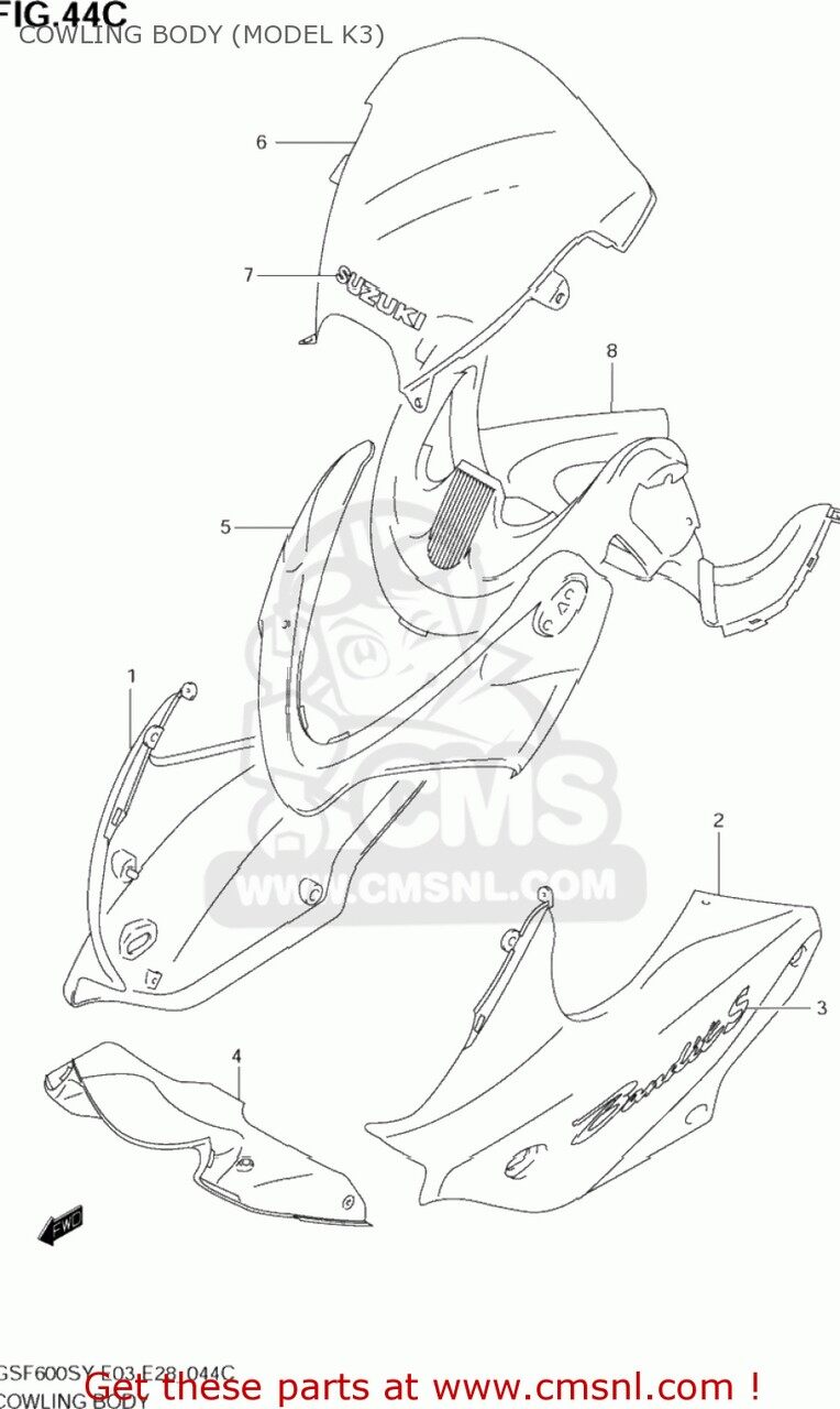 CMS シーエムエス COWLING ASSY，SIDE，L GSF600S BANDIT 2000 Y USA E03 2001 K1 2002 K2 2003 K3 SUZUKI スズキ アッパーカウル・フロントカウル カウル関連 外装 44,217円