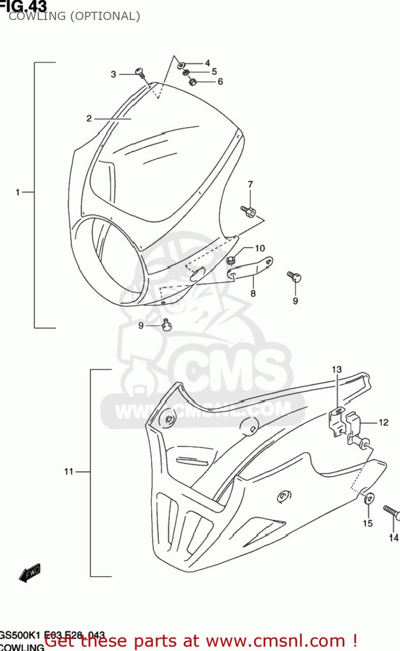 CMS シーエムエス COWLING ASSY,UPR(BLACK) GS500 2001 K1 USA E03 2002 K2 SUZUKI スズキ ビキニカウル カウル関連 外装|ウェビック 店