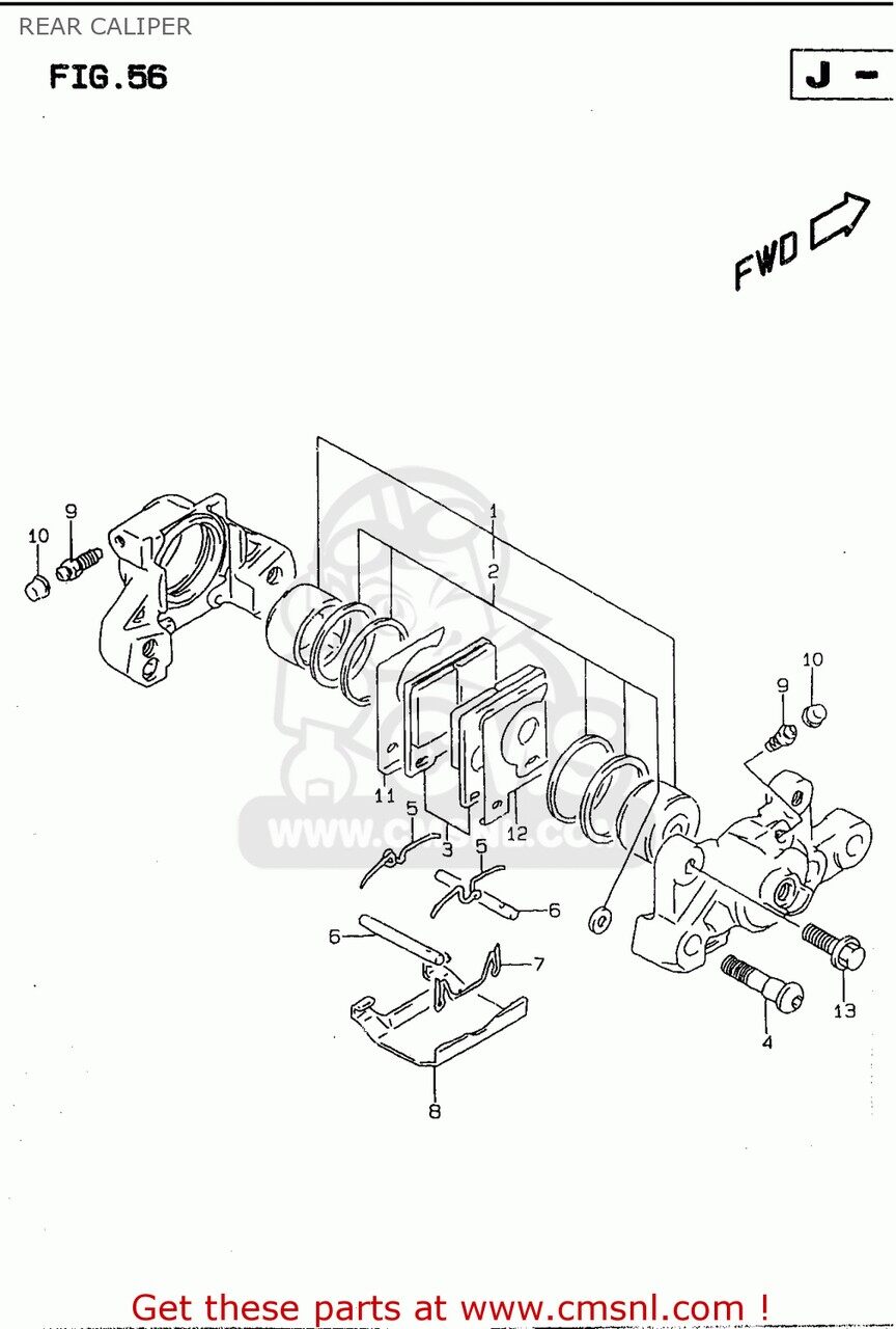 CMS シーエムエス (69100-05CG0-999) CALIPER ASSEMBLY，REAR GSF600 1995 S E02 E04 E18 E22 E25 E34 1996 T E17 1997 V / P37 1998 W 1999 X GSF600S E24 BANDIT USA E03 GSF600S1998 GSF600SU GERMANY SUZUKI スズキ キャリパー ブレーキ