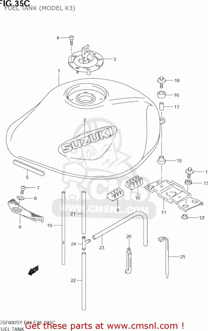CMS シーエムエス TANK ASSY，FUEL(YELLOW) GSF600S BANDIT 2000 Y USA E03 2001 K1 2002 K2 2003 K3 SUZUKI スズキ ガソリンタンク タンク関連 外装