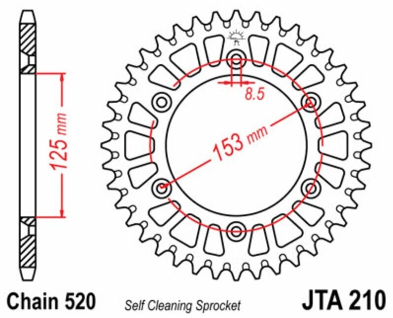 JT SPROCKETS JTスプロケット Aluminium Ultra-Light Self-Cleaning Rear Sprocket 210 - 520 CR 125 R 250 500 CRE CRE-F 450 X CRF 150 F 230 RX ENDURO CRFE XR 400 650 HONDA ホンダ ドリブンスプロケット・リアスプロケット 駆動系