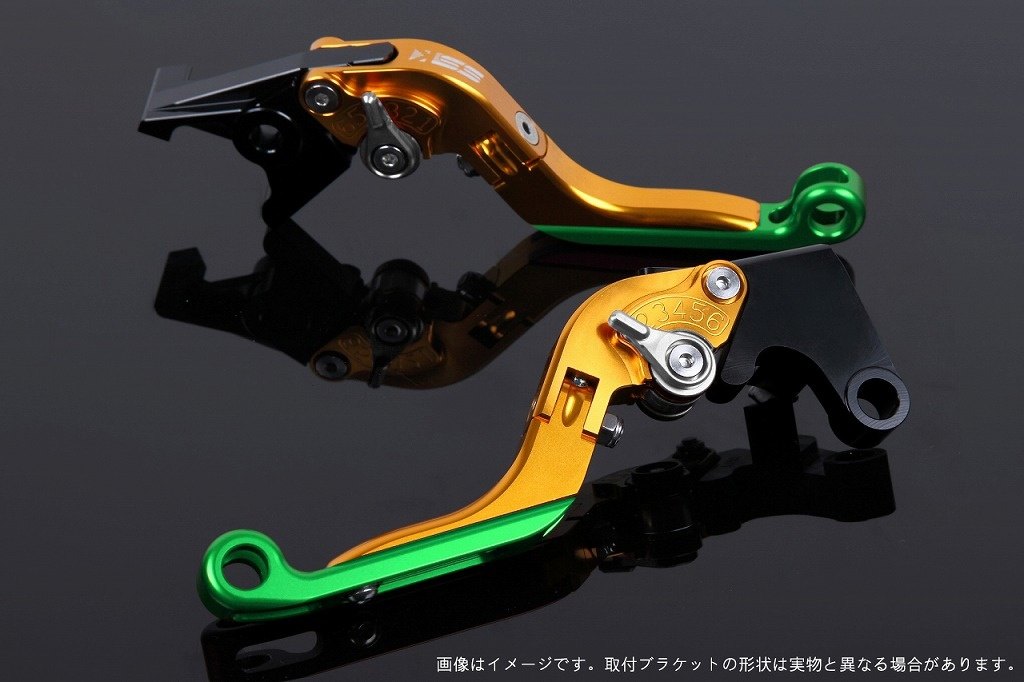SPEEDRA スピードラ アジャストレバー 可倒延長式 スクランブラーカフェレーサー DUCATI ドゥカティ ブレーキレバー ハンドル周辺パーツ ハンドル レバー本体カラー：ゴールド / アジャスターカラー：シルバー / エクステンションカラー：グリーン