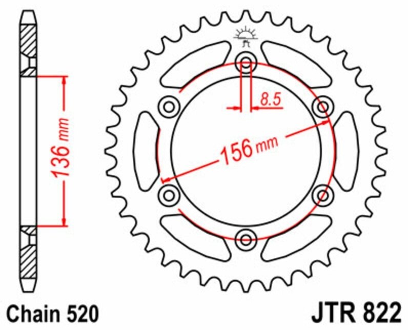 JT SPROCKETS JTスプロケット スチール製リアスプロケット スタンダード 822 - 520 200 EC 350 TE 449 511 GASGAS ガスガス HUSQVARNA ハスクバーナ ドリブンスプロケット・リアスプロケット 駆動系
