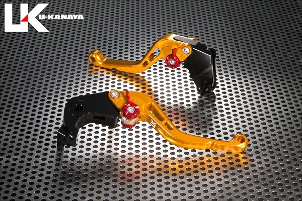 U-KANAYA ユーカナヤ スタンダードタイプ アルミビレットレバーセット CB1000F HONDA ホンダ ブレーキ・クラッチレバーセット ハンドル周辺パーツ ハンドル レバーカラー：ゴールド / アジャスターカラー：ブルー / レバータイプ：ショート（レバー部全長：約143mm）