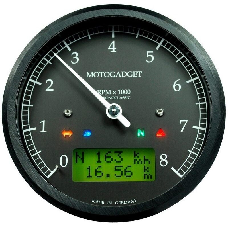 Motogadget モトガジェット Chronoclassic 14 (Green Lcd) Black | 2004056 多機能タコ・スピードデジタルメーター メーター・インジケーター関係 電装系