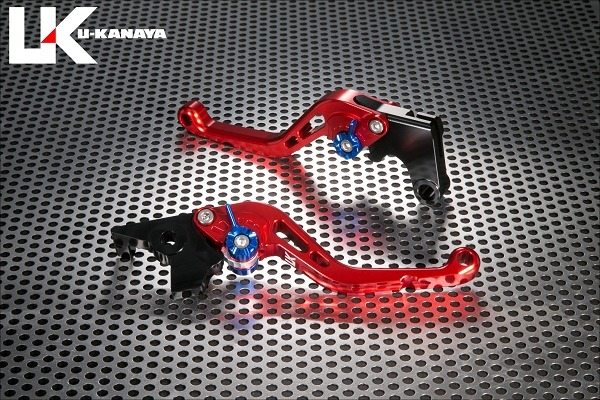 U-KANAYA ユーカナヤ スタンダードタイプ ロングアルミビレットレバーセット ELIMINATOR SE KAWASAKI カワサキ ブレーキ・クラッチレバーセット ハンドル周辺パーツ ハンドル レバーカラー：マットブルー / アジャスターカラー：マットレッド