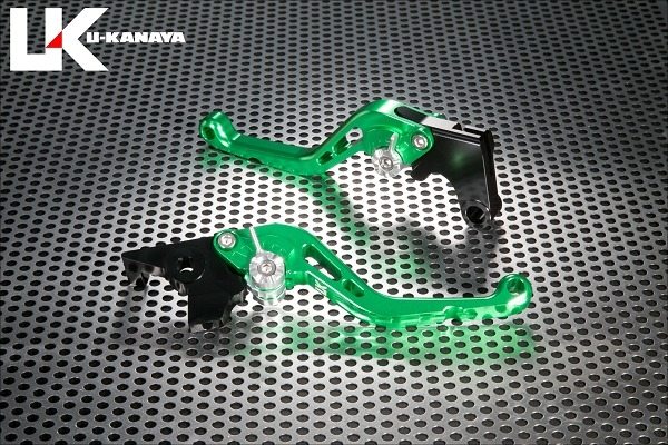 U-KANAYA ユーカナヤ スタンダードタイプ ロングアルミビレットレバーセット ELIMINATOR SE KAWASAKI カワサキ ブレーキ・クラッチレバーセット ハンドル周辺パーツ ハンドル レバーカラー：マットグリーン / アジャスターカラー：マットブルー